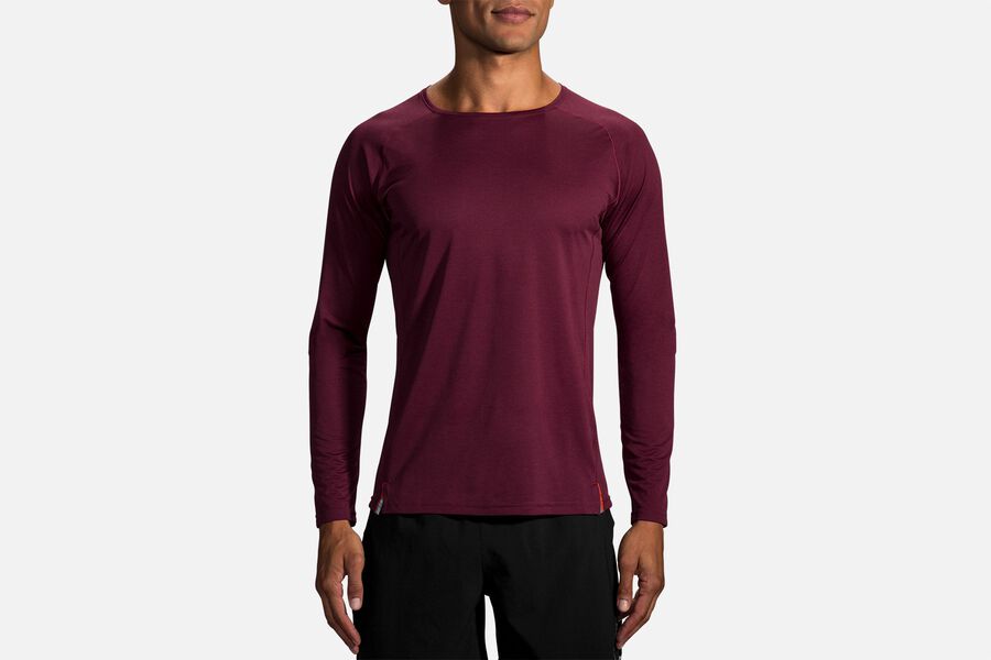 Mens Brooks Ghost Long Sleeve Tops Heather Merlot | Clothing 6215-XPONL